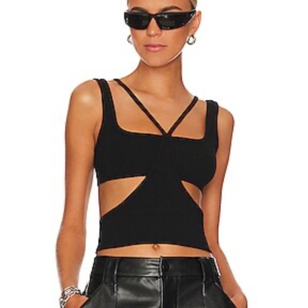 WEWOREWHAT By REVOLVE Womens Black CUTOUT Stretch Jersey Tank Sz L Whimsy Grunge